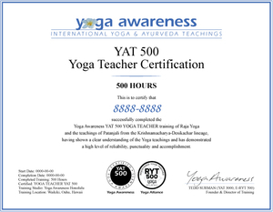Yoga Awareness YAT Yoga Teacher training certificate