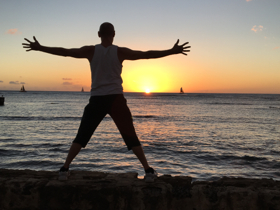 Sunset yoga class Waikiki Sans Souci beach in Honolulu with Tedd Surman